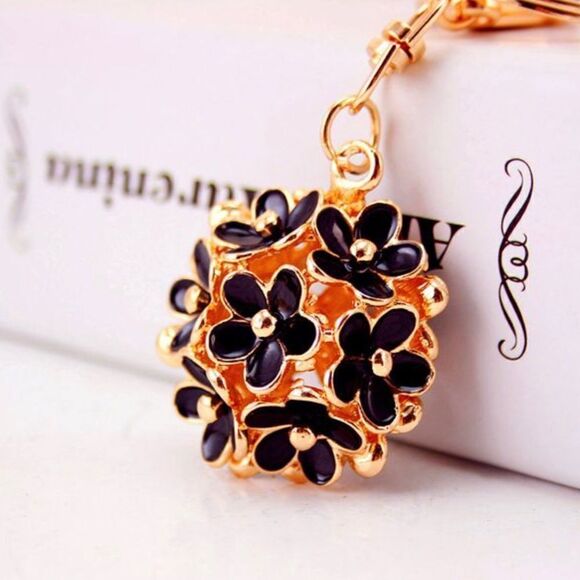 Black Flower Cluster Purse Charm